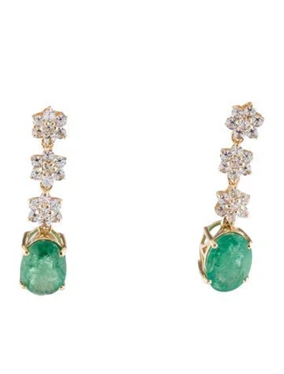 Pre-owned Earrings 14k 1.93ctw Emerald & Sapphire Drop  In Multi