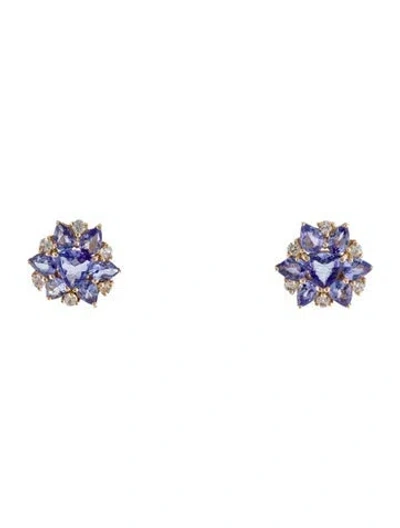 Pre-owned Earrings 14k 1.94ctw Tanzanite & Sapphire Stud  In Multi