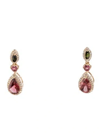 Pre-owned Earrings 14k 1.94ctw Tourmaline & Sapphire Drop  In Multi