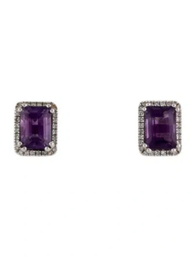 Pre-owned Earrings 14k 1.95ctw Amethyst & Diamond Stud  In Multi