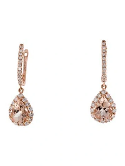Pre-owned Earrings 14k 1.95ctw Morganite & Diamond Drop  In Multi