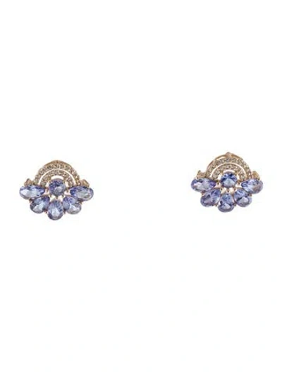 Pre-owned Earrings 14k 1.95ctw Tanzanite & Sapphire Stud  In Multi