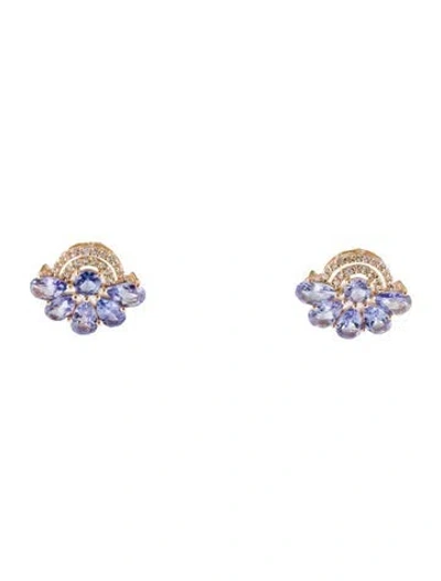 Pre-owned Earrings 14k 1.95ctw Tanzanite & Sapphire Stud  In Multi