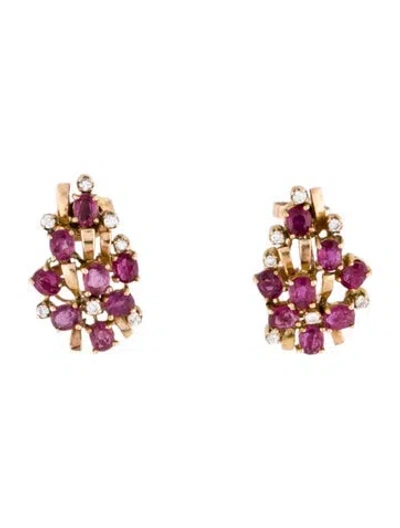 Pre-owned Earrings 14k 1.96ctw Ruby & Diamond Drop  In Multi
