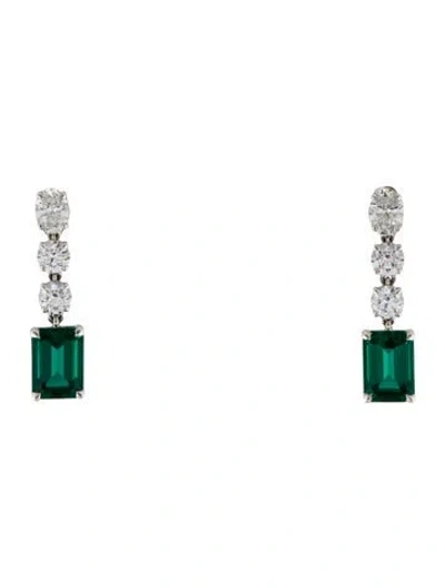 Pre-owned Earrings 14k 1.96ctw Synthetic Emerald & Lab-grown Diamond Drop  In Multi