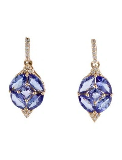 Pre-owned Earrings 14k 1.98ct Tanzanite & Sapphire Drop  In Multi