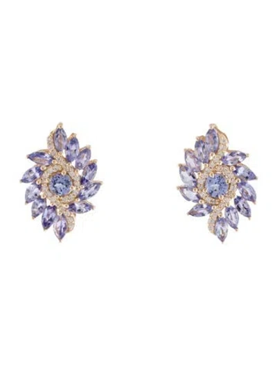 Pre-owned Earrings 14k 1.98ctw Tanzanite & Sapphire Drop  In Multi