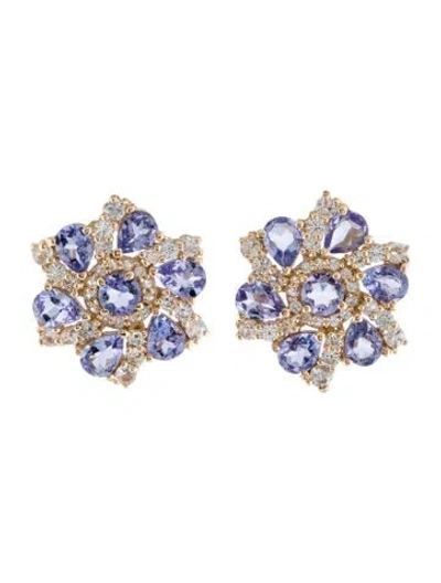 Pre-owned Earrings 14k 2.02ctw Tanzanite & Sapphire Cluster Stud  In Multi