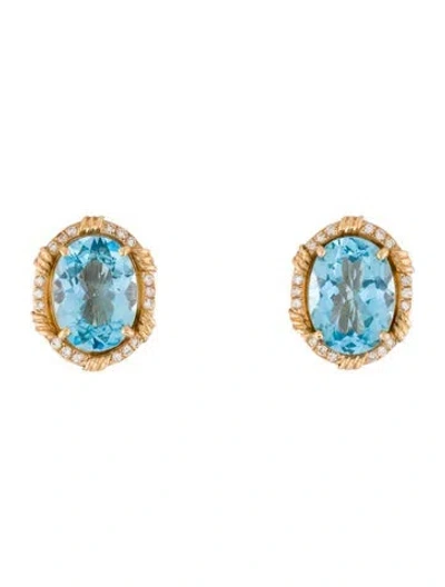 Pre-owned Earrings 14k 20.36ctw Topaz & Diamond Earclips In Multi