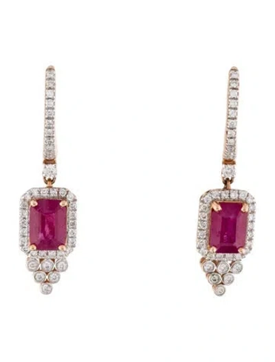 Pre-owned Earrings 14k 2.06ctw Ruby & Diamond Drop  In Multi