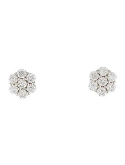 Pre-owned Earrings 14k 2.10ctw Diamond Flower Stud  In Multi