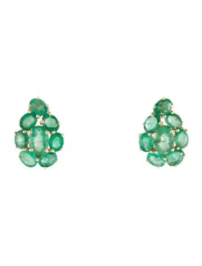 Pre-owned Earrings 14k 2.10ctw Emerald Stud  In Multi