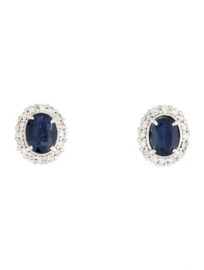 Pre-owned Earrings 14k 2.13ctw Sapphire & Diamond Halo Stud  In Multi