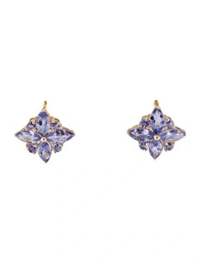 Pre-owned Earrings 14k 2.14ct Tanzanite Flower Stud  In Multi