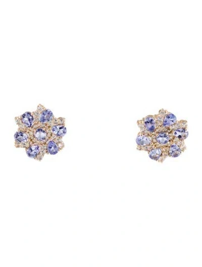 Pre-owned Earrings 14k 2.15ctw Tanzanite & Sapphire Stud  In Multi