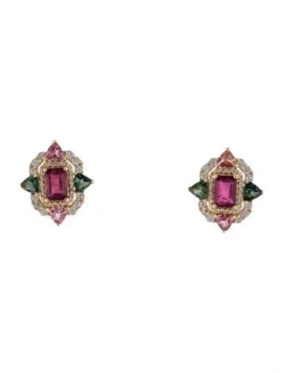 Pre-owned Earrings 14k 2.16ctw Tourmaline & Sapphire Stud  In Multi