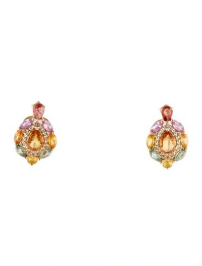 Pre-owned Earrings 14k 2.27ctw Sapphire Stud  In Multi