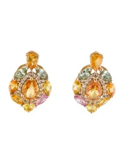 Pre-owned Earrings 14k 2.27ctw Sapphire Stud  In Multi