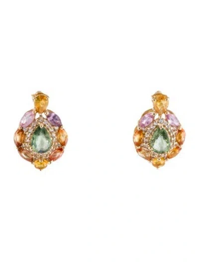 Pre-owned Earrings 14k 2.27ctw Sapphire Stud  In Multi