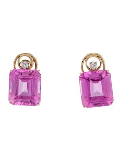 Pre-owned Earrings 14k 23.03ctw Synthetic Sapphire & Diamond Drop  In Multi