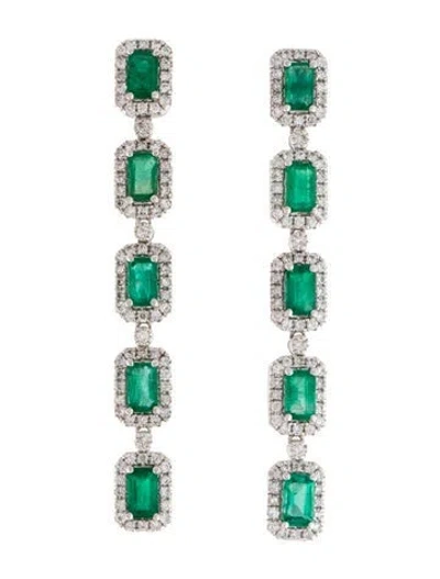 Pre-owned Earrings 14k 2.30ctw Emerald & Diamond Drop  In Multi