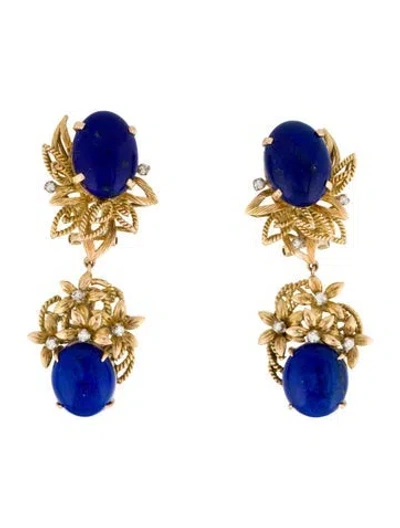Pre-owned Earrings 14k 23.22ctw Lapis Lazuli & Diamond Clip-on  In Multi