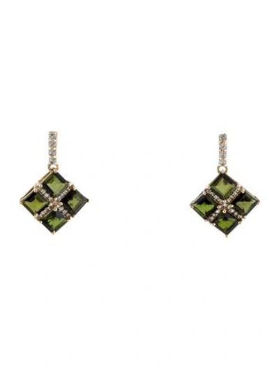 Pre-owned Earrings 14k 2.32ctw Tourmaline & Sapphire Drop  In Multi