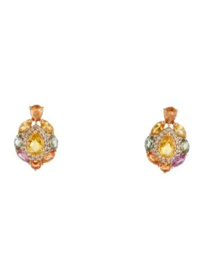 Pre-owned Earrings 14k 2.33ct Sapphire Stud  In Multi