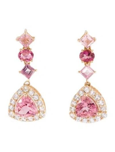 Pre-owned Earrings 14k 2.35ctw Tourmaline & Sapphire Drop  In Multi