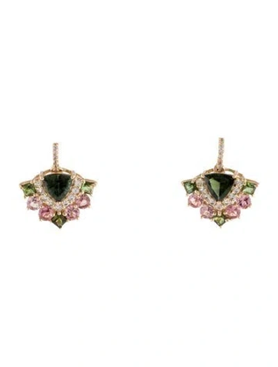 Pre-owned Earrings 14k 2.36ctw Tourmaline & Sapphire Drop  In Multi