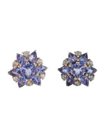 Pre-owned Earrings 14k 2.38ctw Tanzanite & Sapphire Stud  In Multi