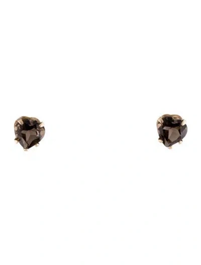 Pre-owned Earrings 14k 2.48ct Smoky Quartz Heart Stud  In Multi