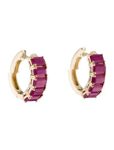Pre-owned Earrings 14k 2.50ctw Ruby Hoop  In Multi