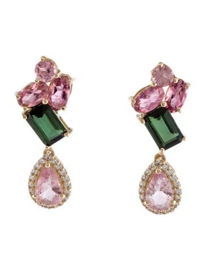 Pre-owned Earrings 14k 2.50ctw Tourmaline & Sapphire Drop  In Multi