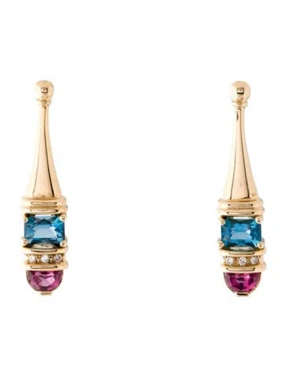Pre-owned Earrings 14k 2.55ctw Topaz, 1.34ctw Rhodolite And Diamond Drop  In Multi
