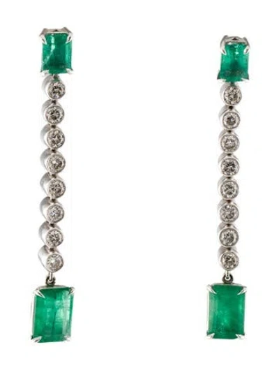 Pre-owned Earrings 14k 2.56ctw Emerald & Diamond Drop  In Multi