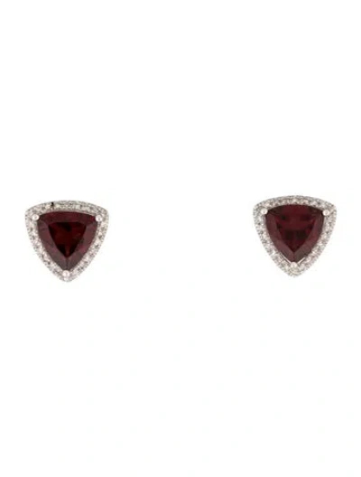 Pre-owned Earrings 14k 2.56ctw Garnet & Diamond Halo Stud  In Multi