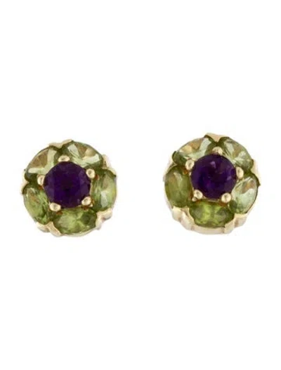 Pre-owned Earrings 14k 2.60ctw Peridot & Amethyst Stud Earring In Multi
