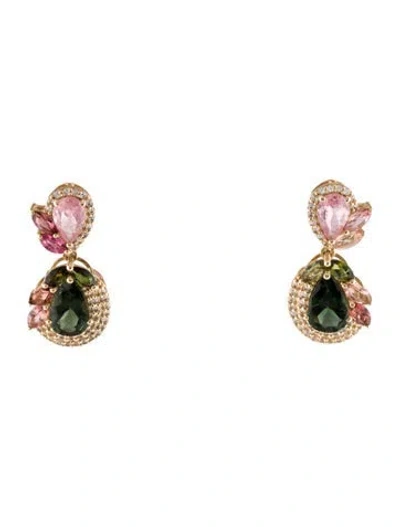 Pre-owned Earrings 14k 2.65ctw Tourmaline & Sapphire Drop  In Multi