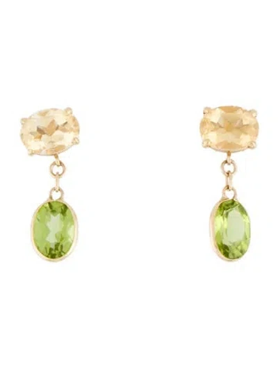 Pre-owned Earrings 14k 2.70ctw Citrine & 2.64ctw Peridot Drop  In Multi