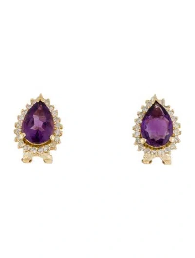 Pre-owned Earrings 14k 2.76ctw Amethyst & Diamond Earclip  In Multi