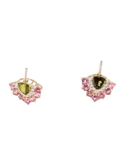 Pre-owned Earrings 14k 2.76ctw Tourmaline & Sapphire Drop  In Multi