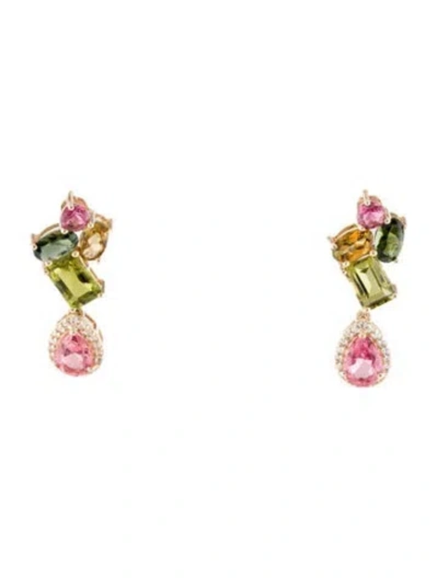 Pre-owned Earrings 14k 2.78ctw Tourmaline & Sapphire Drop  In Multi