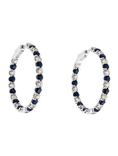 Pre-owned Earrings 14k 2.80ctw Sapphire & Diamond Hoop  In Multi