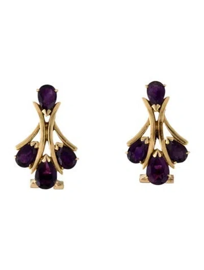 Pre-owned Earrings 14k 2.84ctw Amethyst Clip-on  In Multi