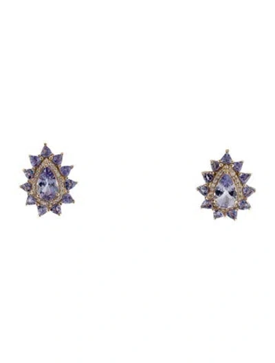 Pre-owned Earrings 14k 2.86ctw Tanzanite & Sapphire Stud  In Multi