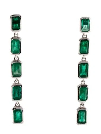Pre-owned Earrings 14k 2.87ctw Emerald Drop  In Multi