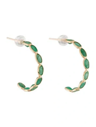 Pre-owned Earrings 14k 2.92ctw Emerald Hoop  In Multi