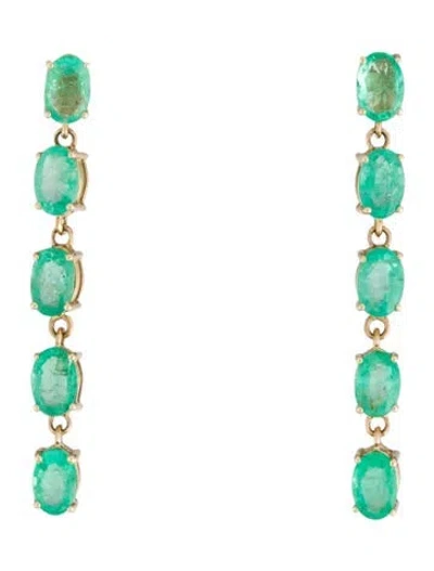 Pre-owned Earrings 14k 2.94ctw Emerald Drop  In Multi