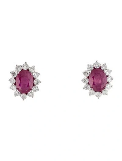 Pre-owned Earrings 14k 2.95ctw Ruby & Diamond Stud  In Multi